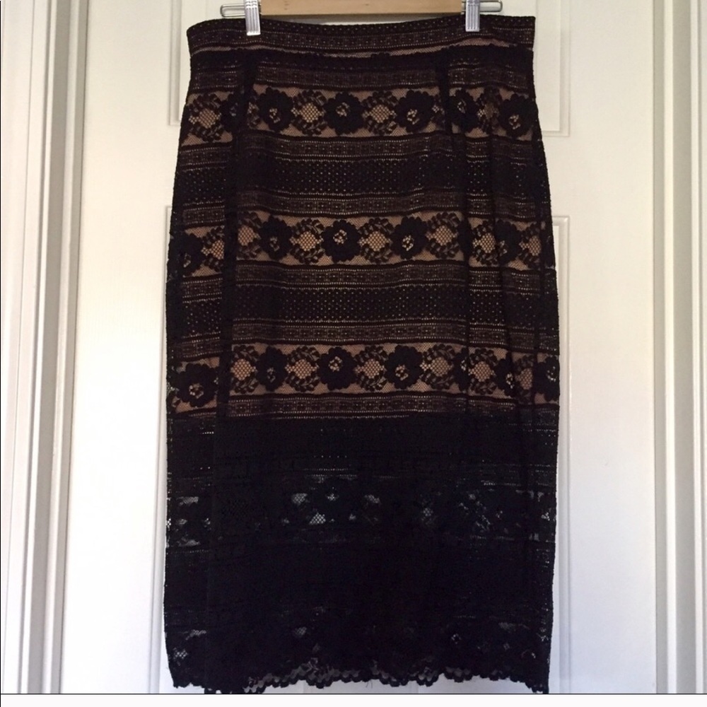 Black Lace Pencil Skirt Midi Length